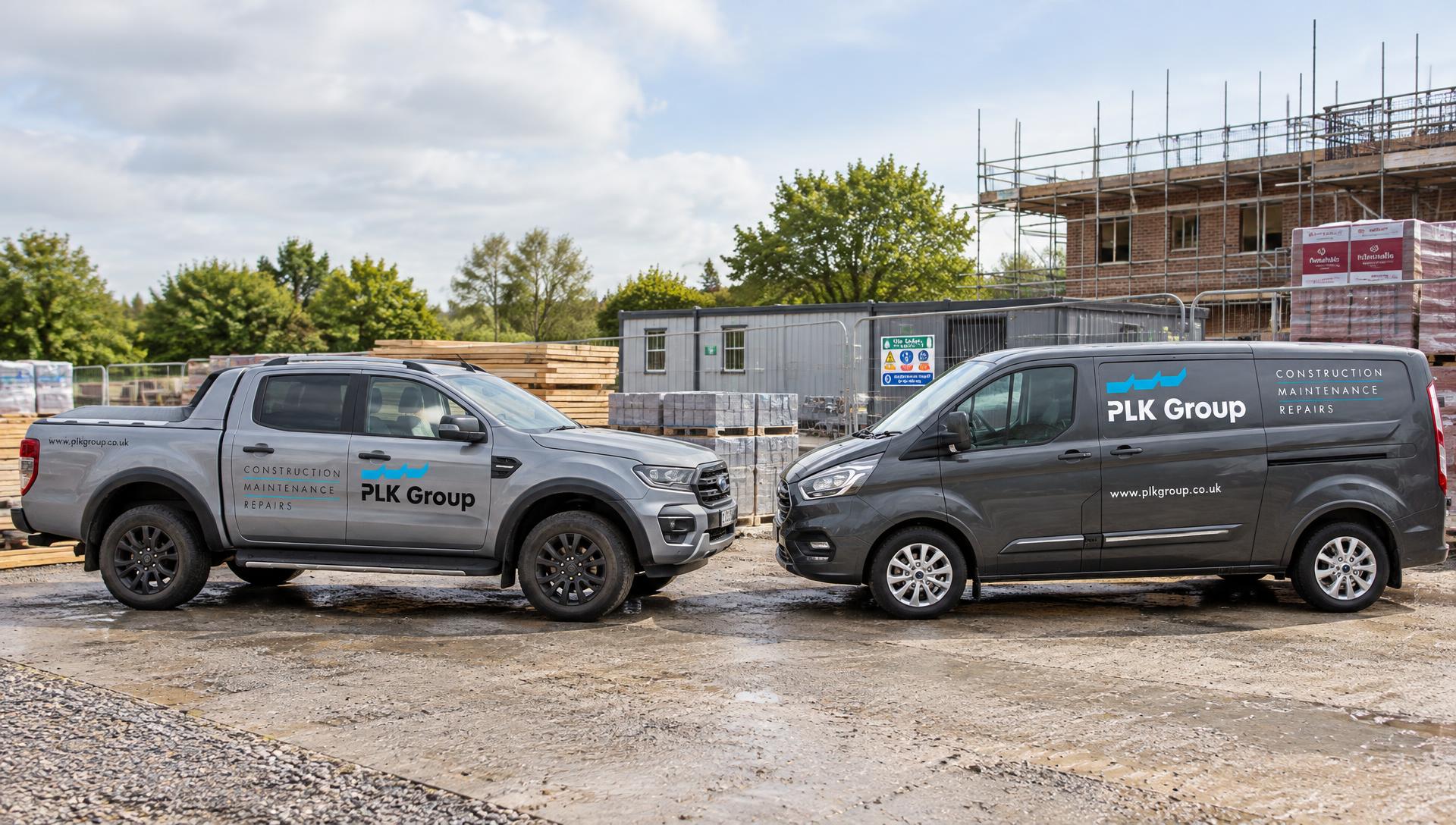 PLK Group pickup and van on a construction site
