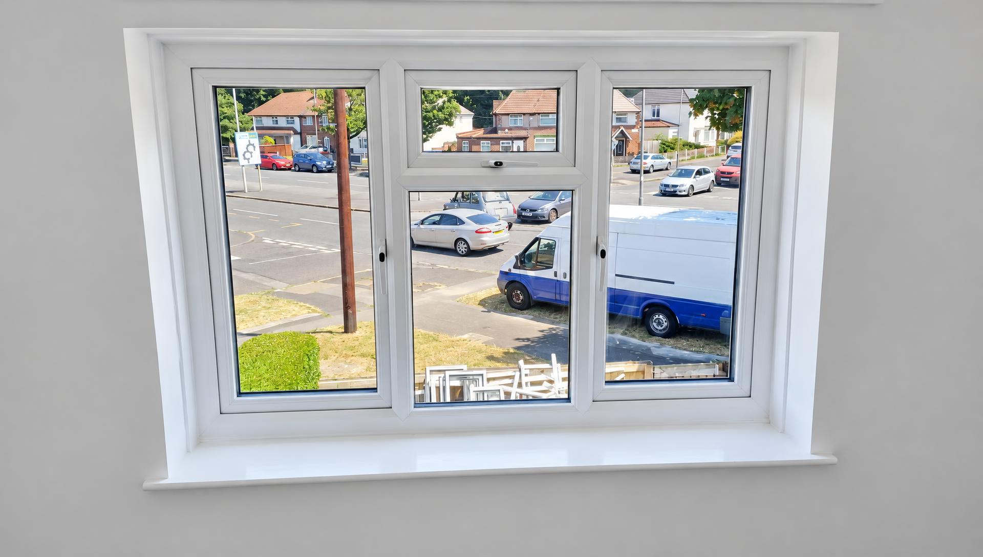 Triple casement window with finished interior